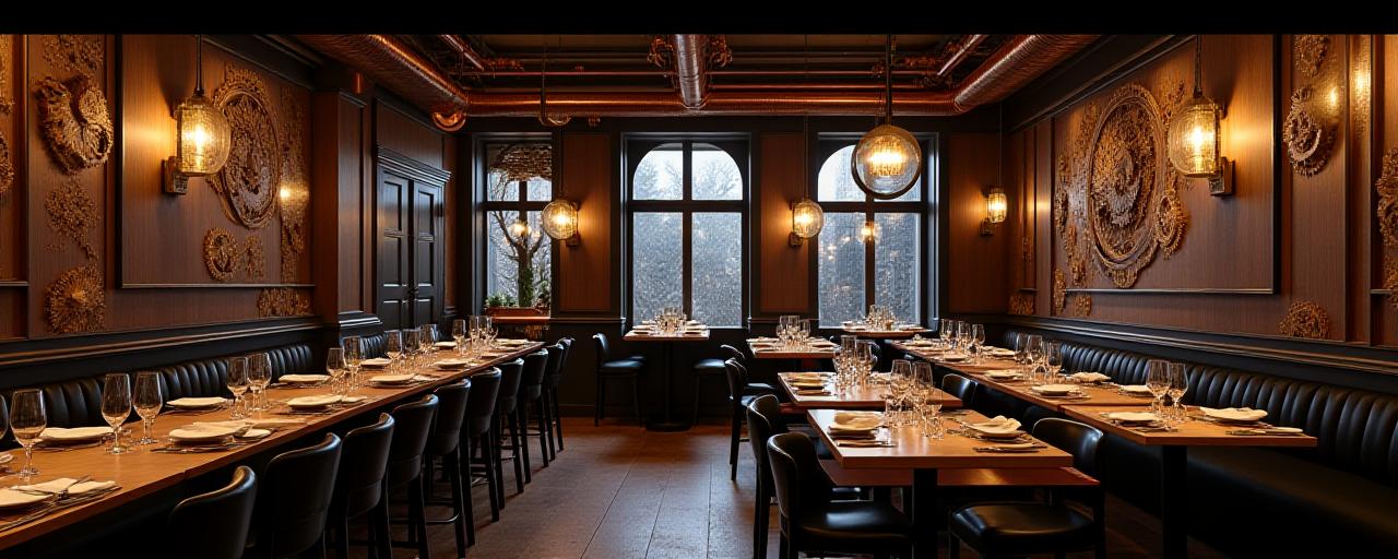 Stimmungsvolles Interieur des Uhrwerk Bistro mit Steampunk-Details